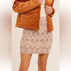 Ethnic Chenille Mini Sweater Skirt|Dusty Pink